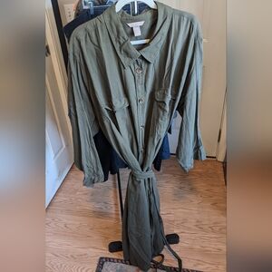 Utility Shirt Dress in Olive Green